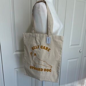 Miniso Frenchie “Self Care” Upward Dog 100% Cotton Canvas Tote NWT